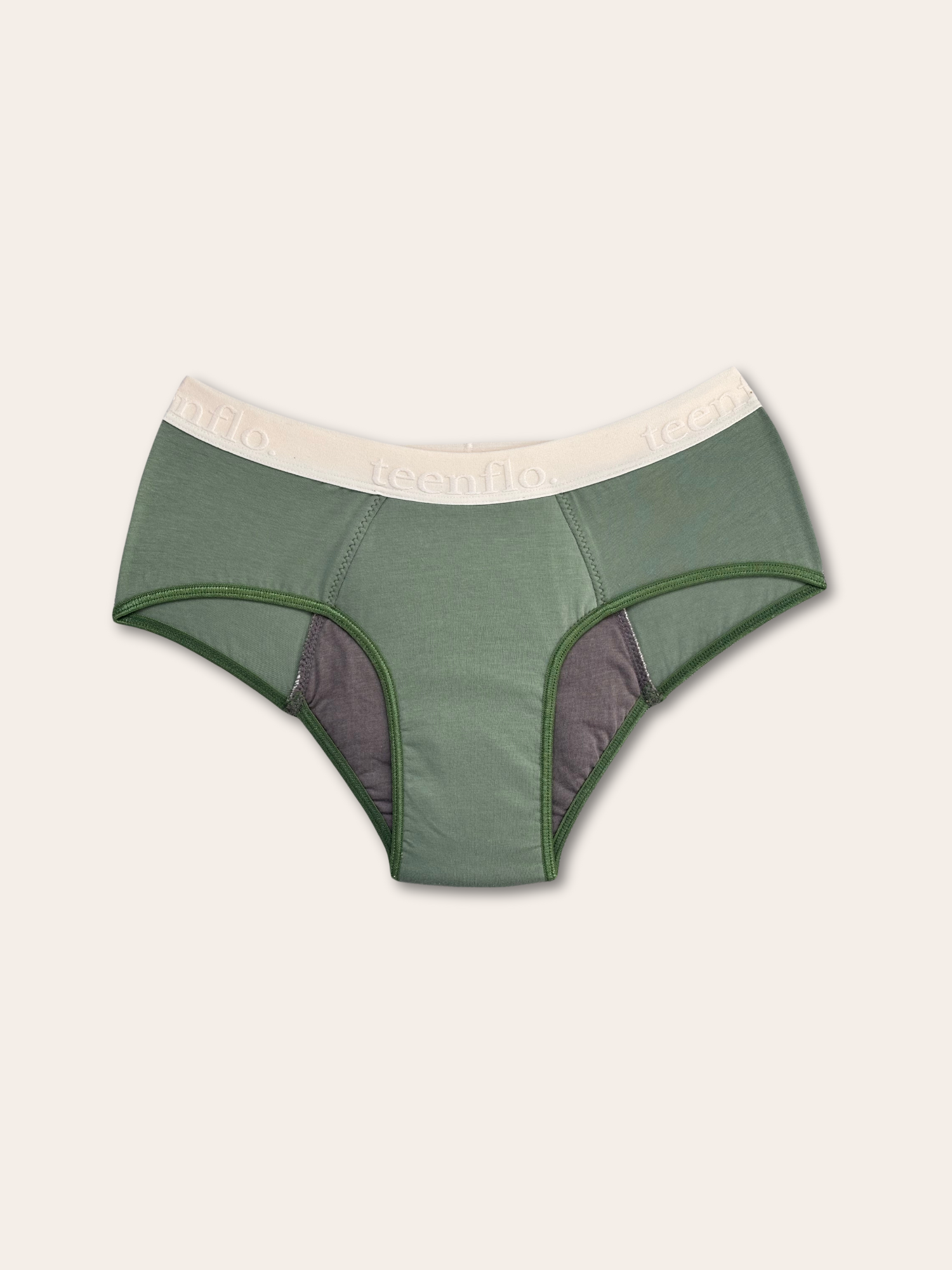 Photo packshot de culotte menstruelle ado pour flux modéré à abondant modèle hipster coloris kaki