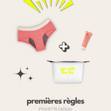 pochette jaune regroupant des produits pour les premières règles